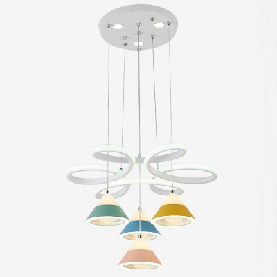 8-Light Pendant Chandelier Minimalist Style Cone Shape Metal White Light Hanging Ceiling Lamp