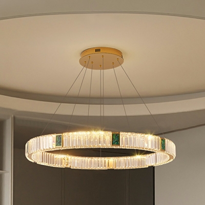 Contemporary Crystal Prisms Ceiling Suspension Lamp Round Suspended Lighting Fixture
