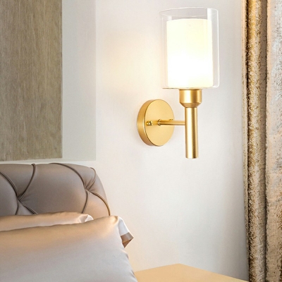 Opal Glass Cylindrical Wall Mounted Light Modern Style 1 Light Wall Mount Lighting in Gold