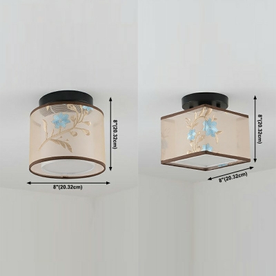 1-Light Flush Mount Fixture Traditional Style Cylinder Shape Fabric Ceiling Lamp