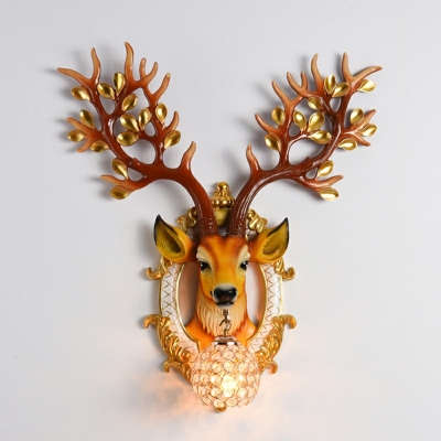 1-Light Sconce Lights Minimalist Style Antlers Shape Crystal Wall Mounted Lighting