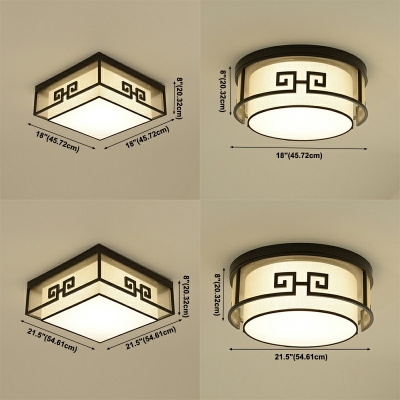 3-Light Flush Mount Pendant Light Traditional Style Square Shape Fabric Ceiling Mounted Fixture