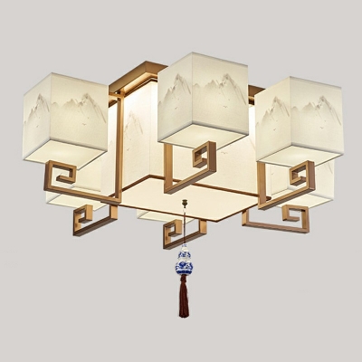 5-Light Flush Mount Lighting Transitional Style Square Shape Fabric Ceiling Mounted Fixture