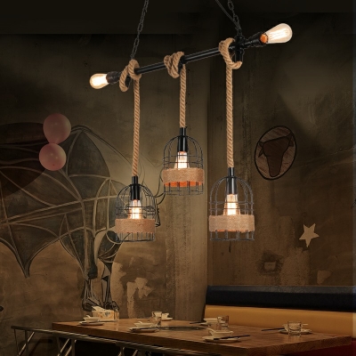 5-Light Island Lamps Industrial Style Cage Shape Metal Pendant Chandelier
