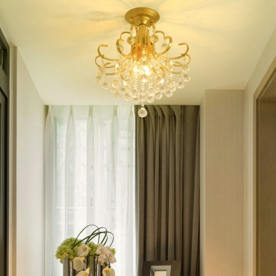 Flush Ceiling Light Fixtures Round Shade Modern Style Crystal Flush Mount Lamp for Living Room