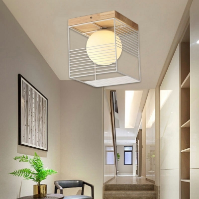 Modern Flush Mount Fixture Wood Finish Flush Mount Ceiling Lamp for Bedroom