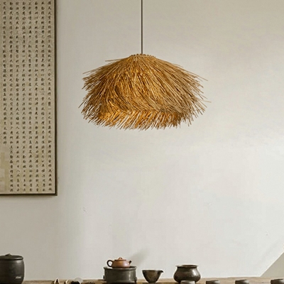 Pendant Light Kit Hat Shade Modern Style Rattan Pendant Light Fixtures for Living Room