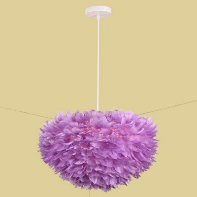 Purple Drop Lamp Feather Shade  Simplicity Style Feather Suspended Lighting Fixture for Living Room