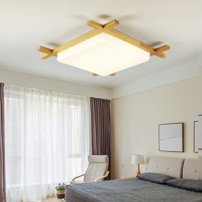 Wood Flush Mount Ceiling Light Square Shape Fixture Pendant Lights for Living Room