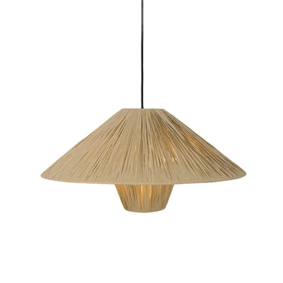 Yellow Suspended Lighting Fixture Hat Shade  Simplicity Style Hemp Rope Ceiling Lamp for Living Room