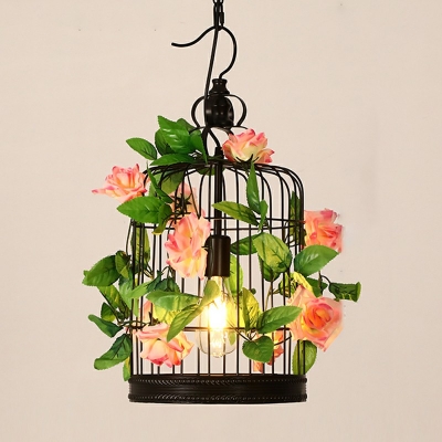 1-Light Hanging Ceiling Light Industrial Style Cage Shape Metal Pendant Light Fixtures