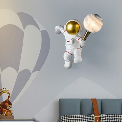 1 Light Kid's Room Wall Mounted Light Fixture Creative Astronaut Flush Wall Sconce Light