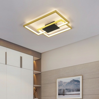 2-light Ceiling Mounted Fixture Modern Style Square Shape Metal Flush Mount Lighting