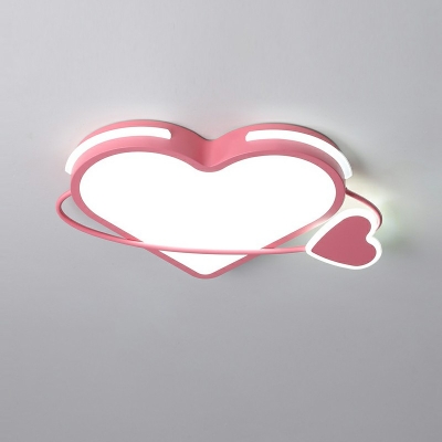 2-Light Flush Mount Lighting Kids Style Heart Shape Metal Ceiling Mounted Fixture