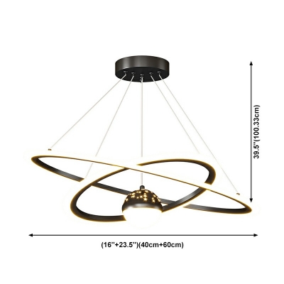 3-Light Chandelier Lighting Modernism Style Circle Shape Metal Remote Control Stepless Dimming Light Hanging Lamp