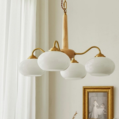 4-Light Pendant Chandelier Minimalist Style Oval Shape Wood Hanging Ceiling Light