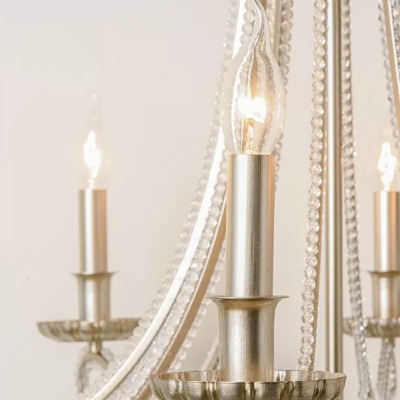 6 Lights Crystal Chandelier Light Franch Style Metal Crystal Candlestick Pendant Lamp for Living Room