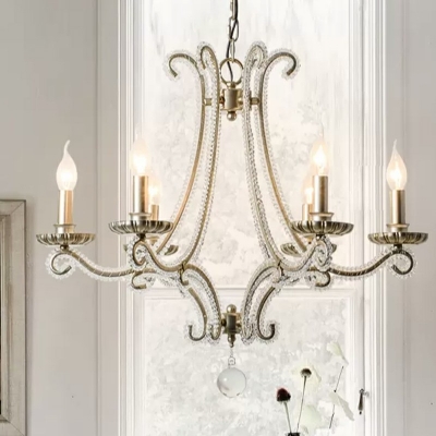 6 Lights Crystal Chandelier Light Franch Style Metal Crystal Candlestick Pendant Lamp for Living Room