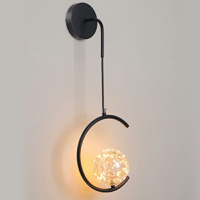 Black Orb Sconce Light Fixture Modern Style Glass 1 Light Wall Sconce Lighting
