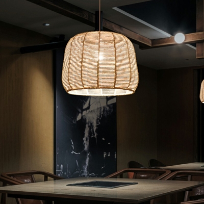 Contemporary Basket Hanging Light Fixture Rattan Fiber Pendant Lighting Fixture