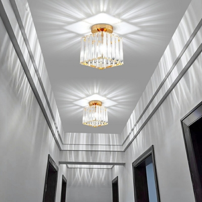 Flush Ceiling Light Square Shade Modern Style Crystal Flush Mount Ceiling Lighting Fixture for Living Room