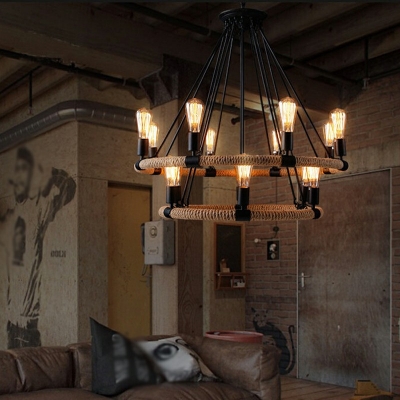 Hanging Light Fixtures Modern Style Hemp Rope Pendant Light Fixtures for Living Room