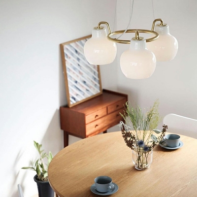 White Ceiling Lamp Drum Shade Modern Style Glass Pendant Light for Living Room