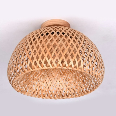 1-Light Flush Mount Lighting Asian Style Cage Shape Ratten Ceiling Mounted Fixture