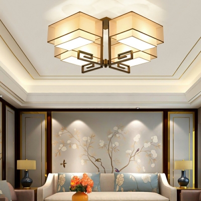 4-Light Flush Mount Pendant Light Traditional Style Rectangle Shape Fabric Ceiling Mounted Fixture