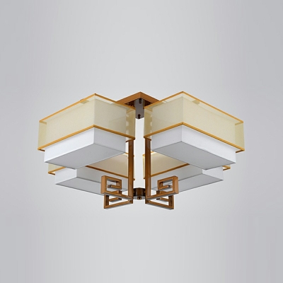 4-Light Flush Mount Pendant Light Traditional Style Rectangle Shape Fabric Ceiling Mounted Fixture