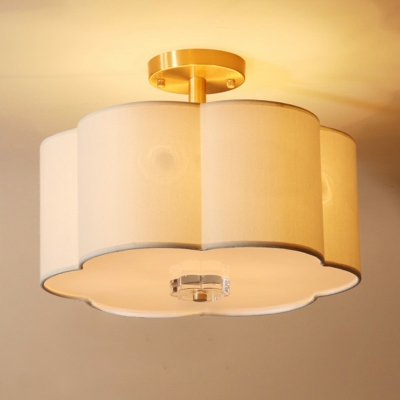 Farbic Semi Flush Ceiling Light Fixtures White Modern Drum Close to Ceiling Lamp for Bedroom