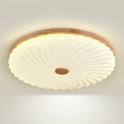 Modern Style Circular Flush-Mount Light Fixture Wood 1-Light Flush Light in Brown