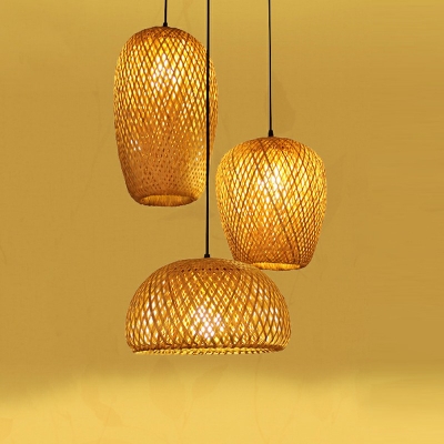 Pendant Light Fixtures Hat Shade Modern Style Bamboo Ceiling Pendant Light for Living Room