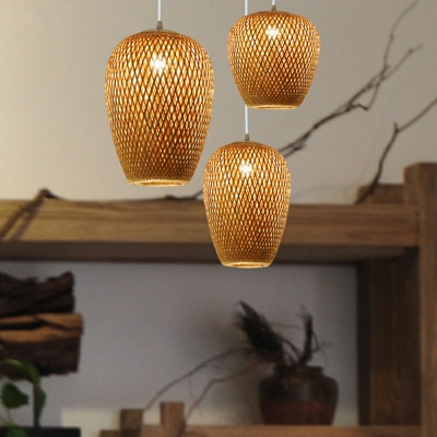 Pendant Light Fixtures Lantern Shade Modern Style Bamboo Ceiling Pendant Light for Living Room