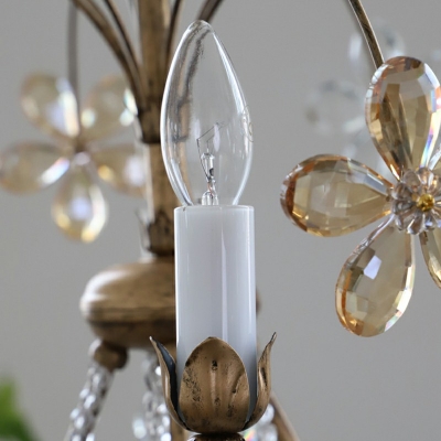 Rural Crystal Metal Chandelier Light 5 Lights Nordic Style Candle Shaped Pendant Light for Living Room
