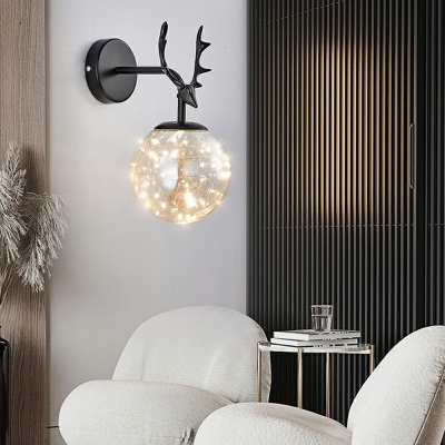 Sphere Sconce Light Fixture Modern Style Clear Glass 1-Light Wall Sconce in Black