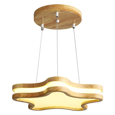 Yellow Drop Lamp Star Shade  Simplicity Style Wood Suspended Lighting Fixture for Living Room