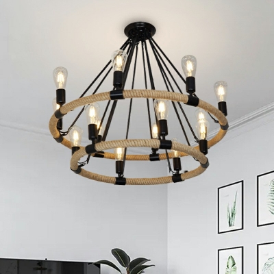 14 Lights Chandelier Pendant Light Industrial Metal Ring Vintage Hanging Ceiling Lights for Living Room
