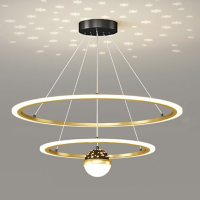 3-Light Chandelier Lighting Modernism Style Circle Shape Metal Remote Control Stepless Dimming Light Hanging Lamp