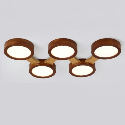 Multi-Ring Flush Mount Lighting Modern Style Wood Flush Light in Brown