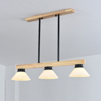 4-Light Island Ceiling Light Minimalist Style Bowl Shape Wood Hanging Lights
