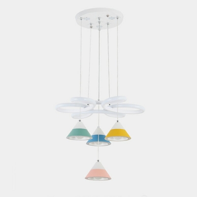 8-Light Pendant Chandelier Minimalist Style Cone Shape Metal White Light Hanging Ceiling Lamp