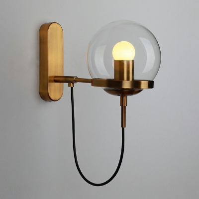Clear Glass Global Wall Lighting Fixtures Modern Style 1-Light Sconce Light Fixture in Gold