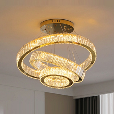 Contemporary Layered Chandelier Lights Faceted Clear Crystal Prism Ceiling Chandelier