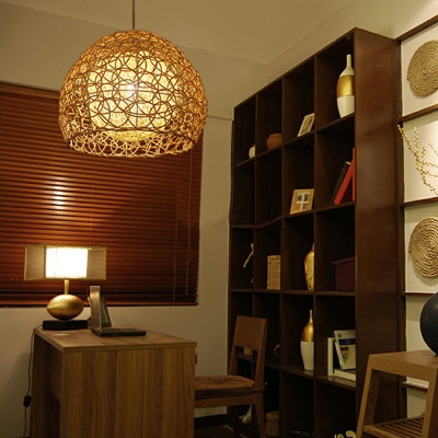 Hanging Ceiling Light Globe Shade Modern Style Bamboo Ceiling Pendant Light for Living Room