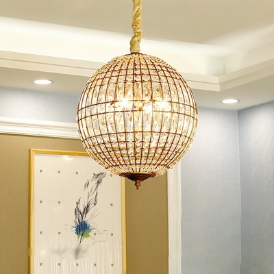 Hanging Chandelier Globe Shade Modern Style Crystal Pendant Lighting Fixtures for Living Room