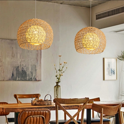 Suspension Light Globe Shade Modern Style Bamboo Pendant Chandelier for Living Room