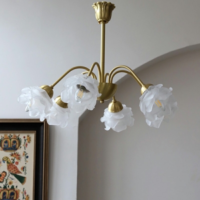 Traditional Style Flower Chandelier Lighting Fixtures Glass 6 Lights Chandelier Pendant Light in Yellow