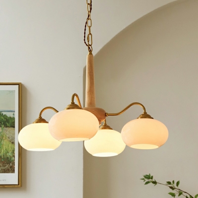 White Chandelier Lamp Bowl Shade Hanging Light Modern Style Glass Pendant Light for Living Room