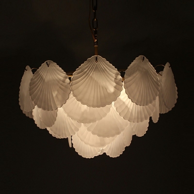 White Hanging Lamp Shell Shade Modern Style Glass Pendant Light for Living Room